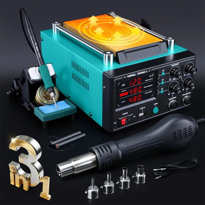Паяльна станція 3 в 1 YIHUA 853AAA-II / паяльник C245 + термофен + сепаратор / USB / 1250 Вт