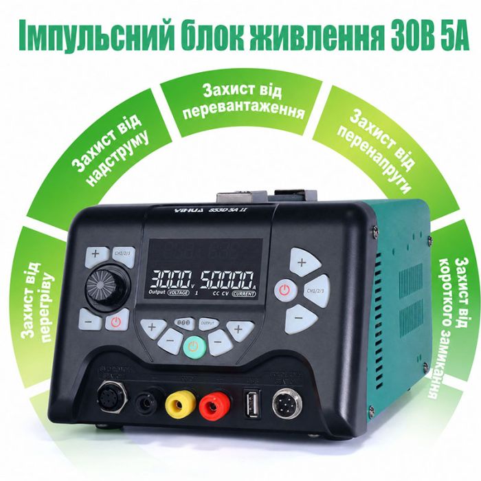 Паяльна станція 3 в 1 YIHUA 853D 5A II / термофен, паяльник, блок живлення / 970 Вт / 480°C / 30V / 5A