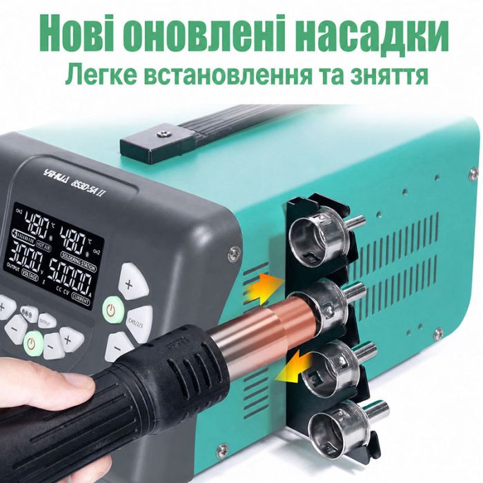 Паяльна станція 3 в 1 YIHUA 853D 5A II / термофен, паяльник, блок живлення / 970 Вт / 480°C / 30V / 5A