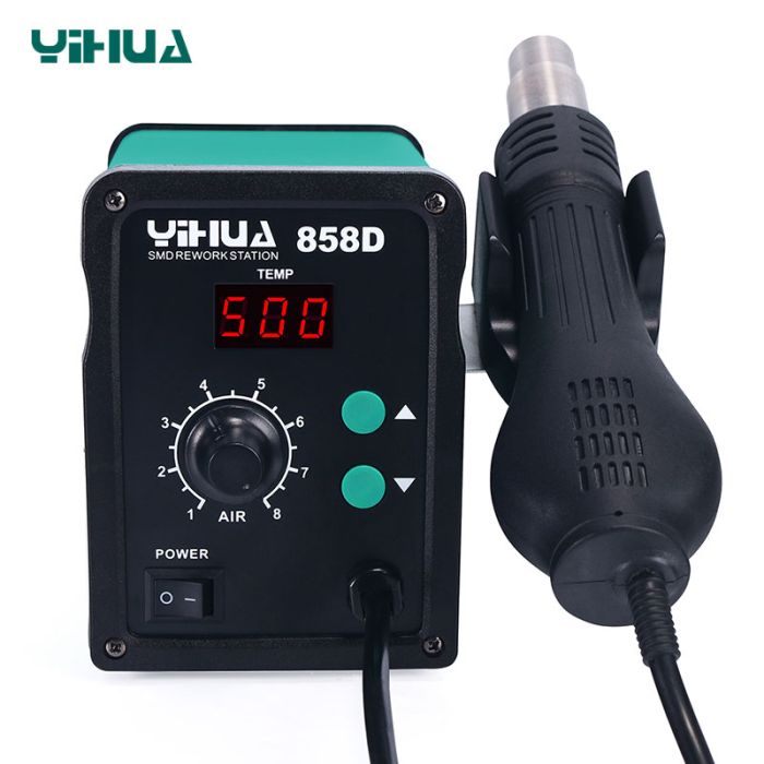 Термовоздушная паяльная станция YIHUA 858D термофен / 100-500°С / 120 л/мин / 3 насадки / 700 Вт