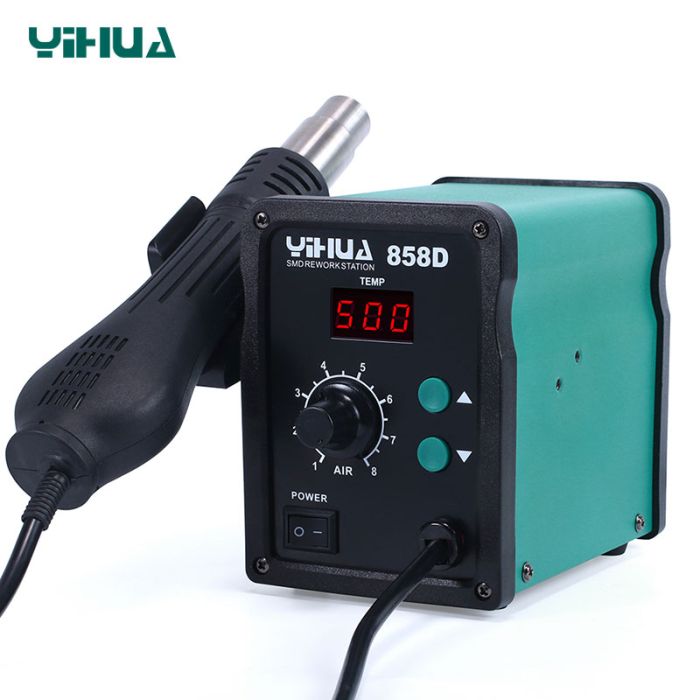Термовоздушная паяльная станция YIHUA 858D термофен / 100-500°С / 120 л/мин / 3 насадки / 700 Вт