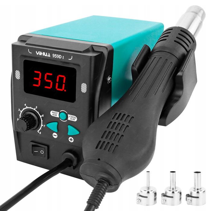 Термовоздушная паяльная станция YIHUA 959D-I термофен / 100-480°С / 120 л/мин / 3 насадки / 700 Вт