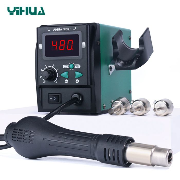 Термовоздушная паяльная станция YIHUA 959D-I термофен / 100-480°С / 120 л/мин / 3 насадки / 700 Вт