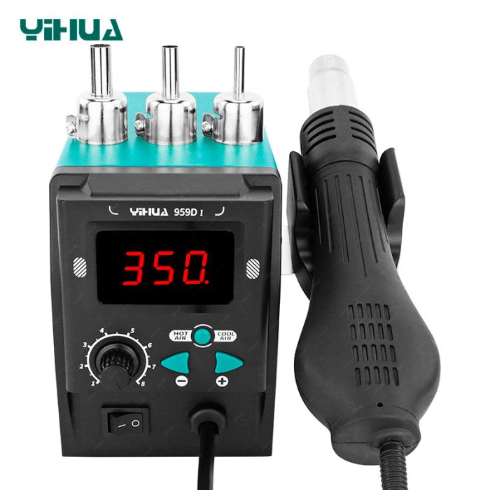 Термовоздушная паяльная станция YIHUA 959D-I термофен / 100-480°С / 120 л/мин / 3 насадки / 700 Вт