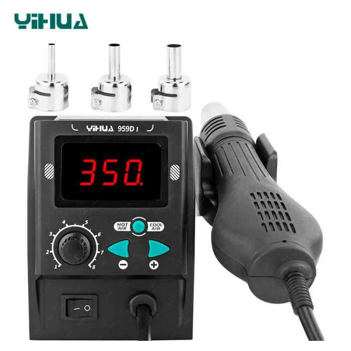 Термовоздушная паяльная станция YIHUA 959D-I термофен / 100-480°С / 120 л/мин / 3 насадки / 700 Вт