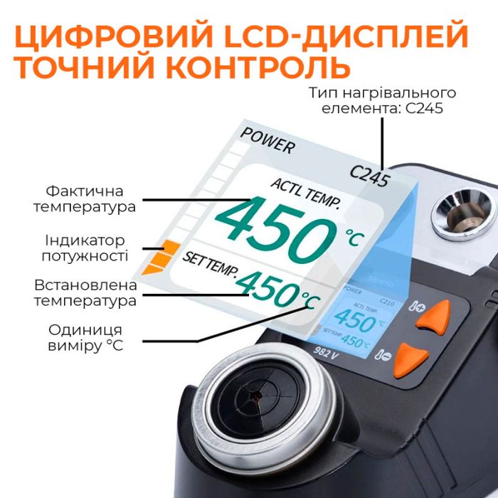 Паяльна станція Silverflo 982 V / прецизійний паяльник C245 / 90-450°C / 60 Вт Black