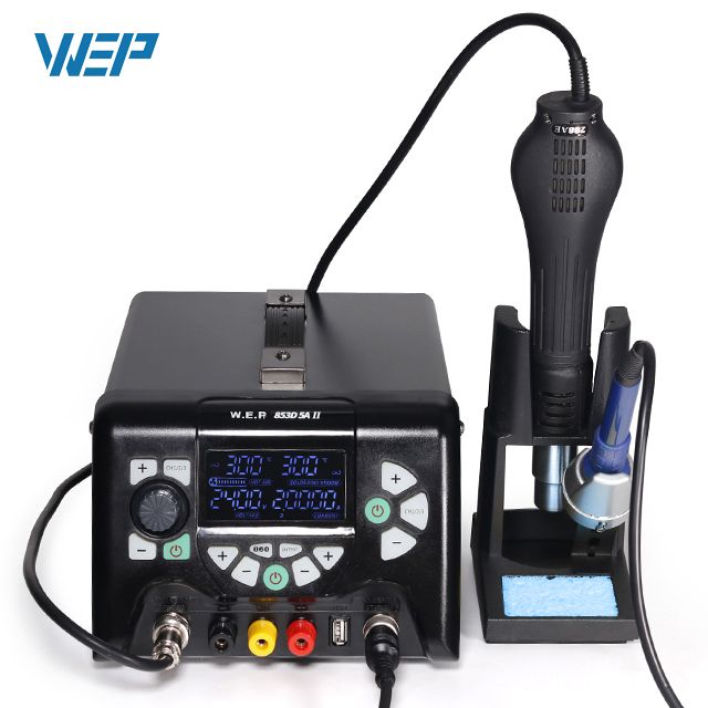 Паяльная станция 3 в 1 WEP 853D 5A II / термофен, паяльник, блок питания / 970 Вт / 30V / 5A