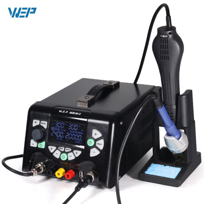 Паяльная станция 3 в 1 WEP 853D 5A II / термофен, паяльник, блок питания / 970 Вт / 30V / 5A