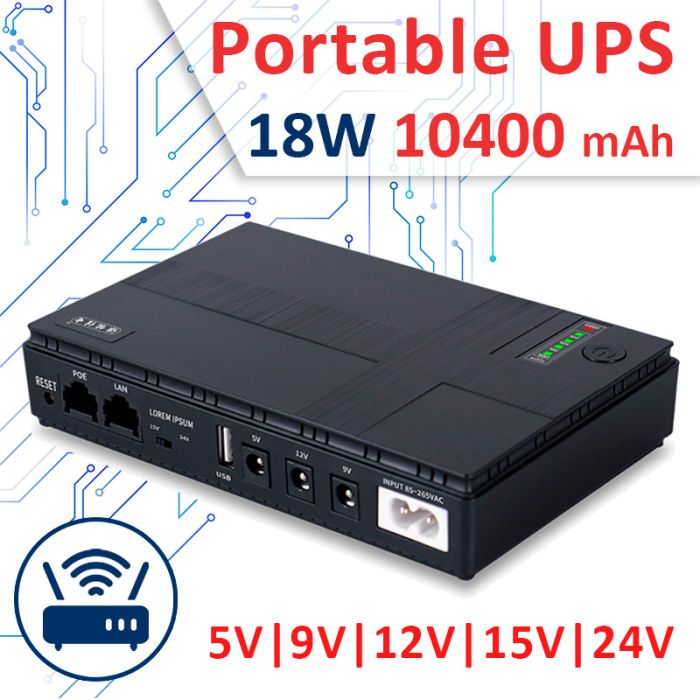 Источник бесперебойного питания для роутера DC1018P (18 Вт, 10400 mah) Black
