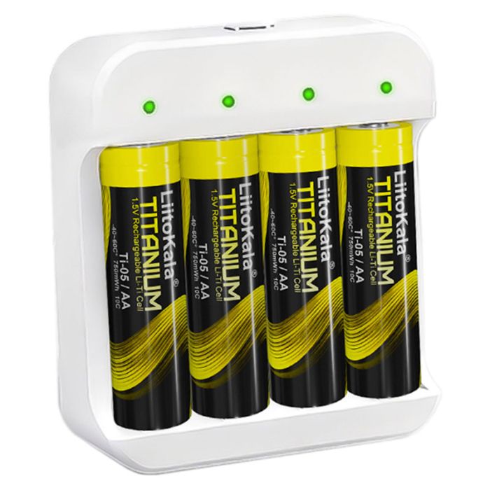Універсальний зарядний пристрій LiitoKala Ti-4W001 + 4 акумулятори Ti-05 AA / 1.5V 500mAh