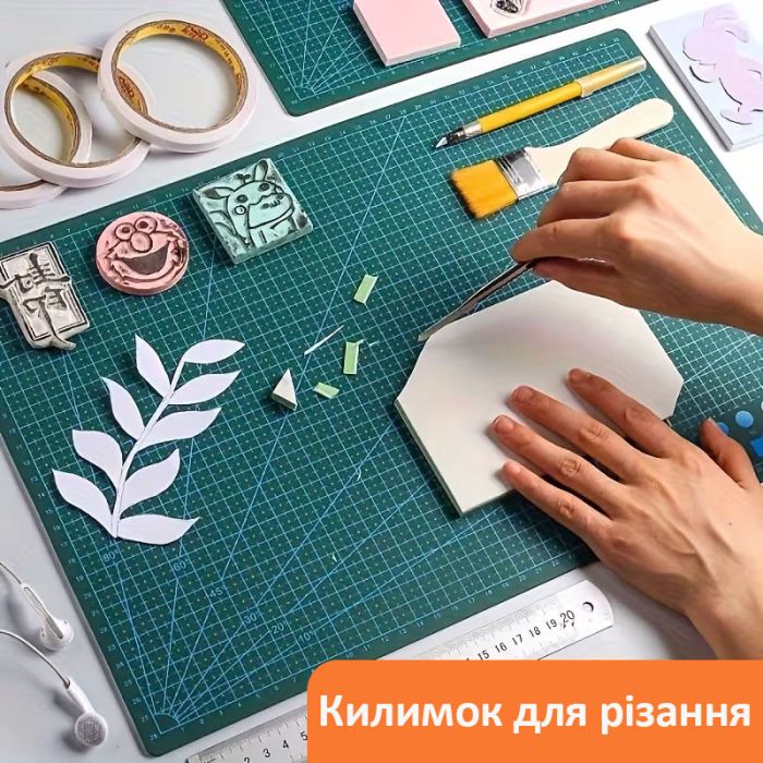 Коврик мат для резки, формат А3, с разметкой, двусторонний, полиуретан, толщина 1.2 mm Green