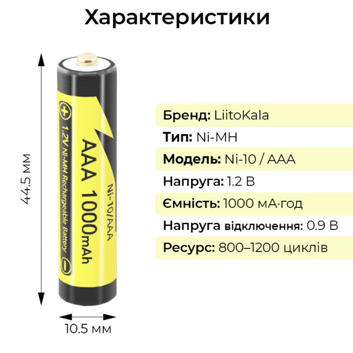 Аккумулятор LiitoKala Ni-10 AAA / 1000 mAh / Ni-MH / 1.2V / Original
