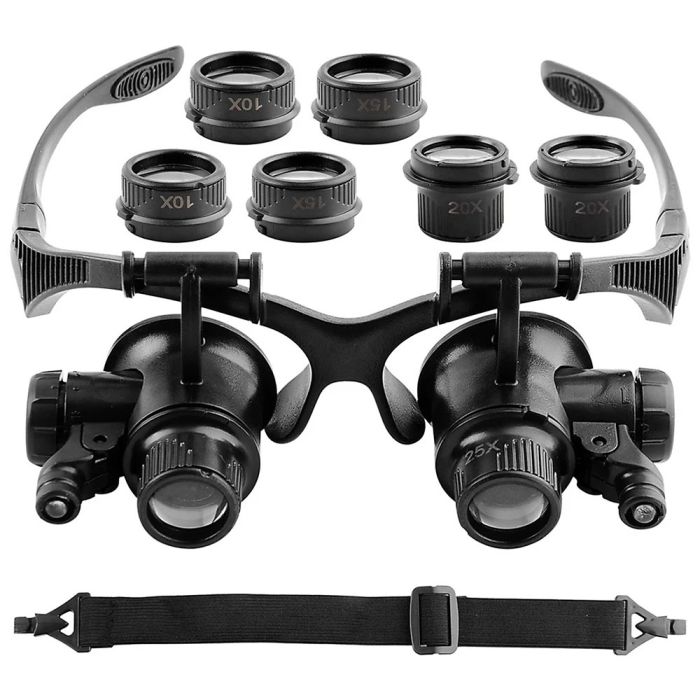 Лупа очки бинокулярные Magnifier 9892GJ с LED подсветкой / увеличение 10X 15X 20X 25X