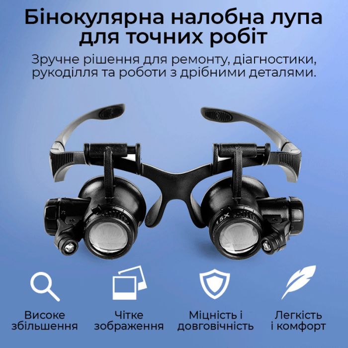 Лупа очки бинокулярные Magnifier 9892GJ с LED подсветкой / увеличение 10X 15X 20X 25X
