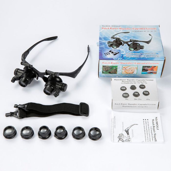 Лупа очки бинокулярные Magnifier 9892GJ с LED подсветкой / увеличение 10X 15X 20X 25X