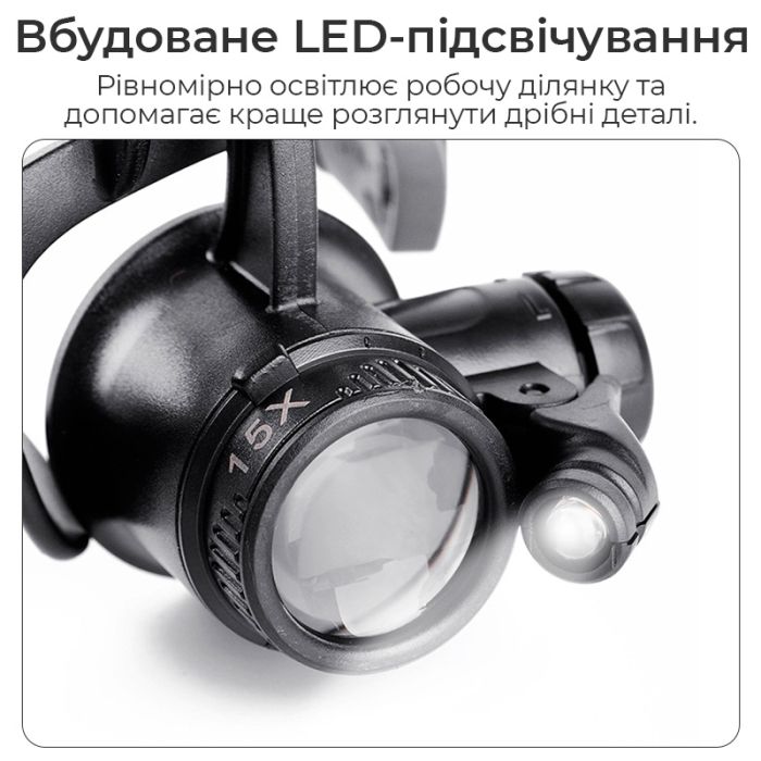 Лупа очки бинокулярные Magnifier 9892GJ с LED подсветкой / увеличение 10X 15X 20X 25X