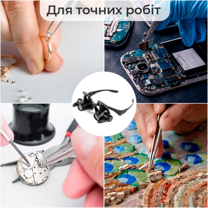 Лупа очки бинокулярные Magnifier 9892GJ с LED подсветкой / увеличение 10X 15X 20X 25X