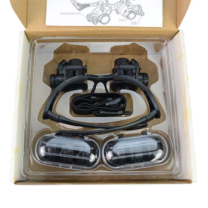 Лупа очки бинокулярные Magnifier 9892G с LED подсветкой / боксы для линз / увеличение 10X 15X 20X 25X