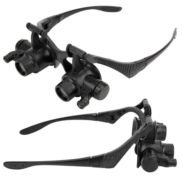 Лупа очки бинокулярные Magnifier 9892G с LED подсветкой / боксы для линз / увеличение 10X 15X 20X 25X