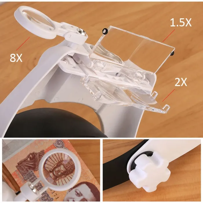 Лупа очки бинокулярные Magnifier 81000-S с LED подсветкой / увеличение 1.2X 2X 8X