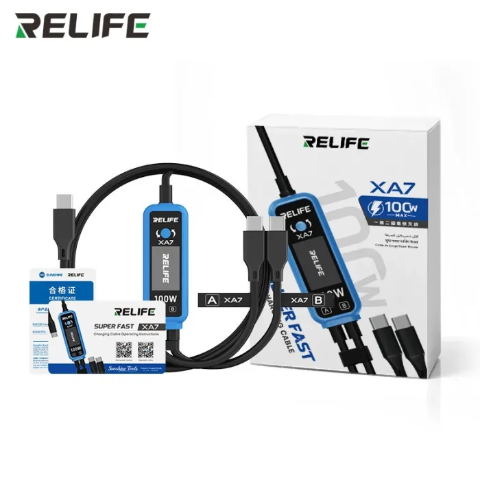 Кабель тестер RELIFE XA7 / Type-C 2 в 1 / Quick Charge 4.0 / PD 3.0 / 100 Вт / для iPhone Android