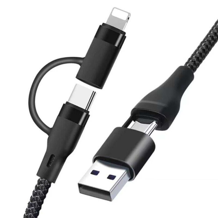 Кабель Type-C to Type-C з перехідниками USB + Lightning / 4 в 1 / QC3.0 PD / 60W / 1м Чорний