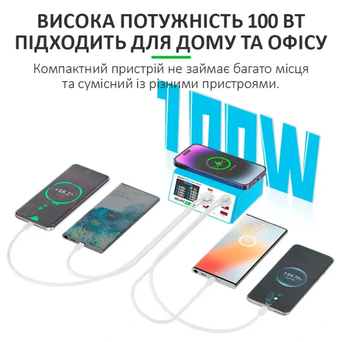 Беспроводное зарядное устройство Relife RL-309AW 8xUSB / PD3.0 45W / QC3.0 / Qi 15W / автоотключение / 100W Max