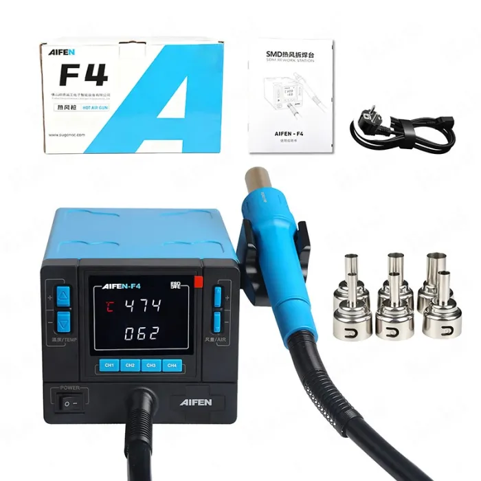 Паяльная станция термовоздушная Aifen F4 / 100 – 500°C / 4 канала памяти / 6 насадок / 1000 Вт