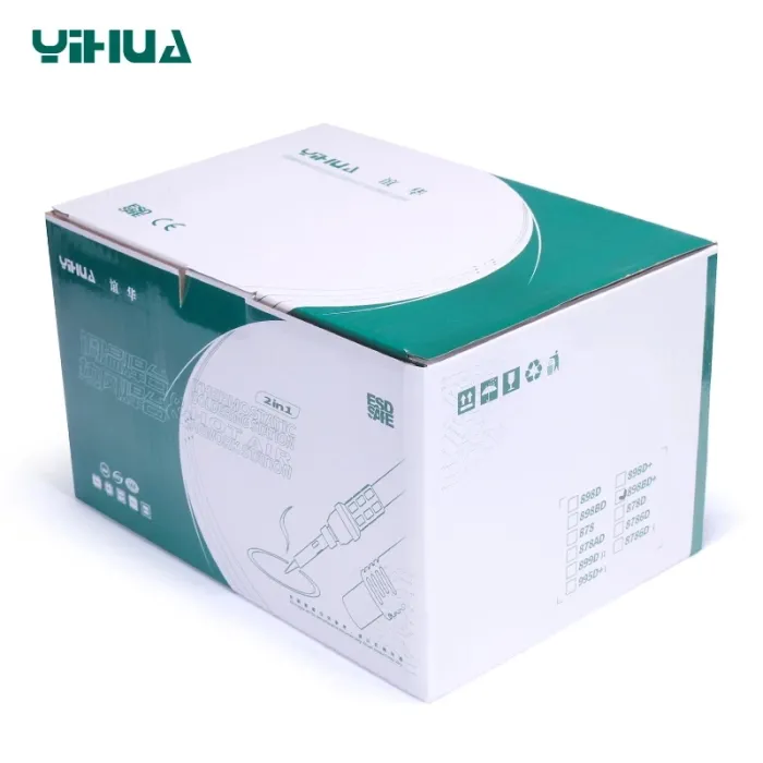 Паяльная станция YIHUA 898BD+ 2 в 1 фен / паяльник / цифровая индикация / турбинная / 3 насадки / 750 Вт