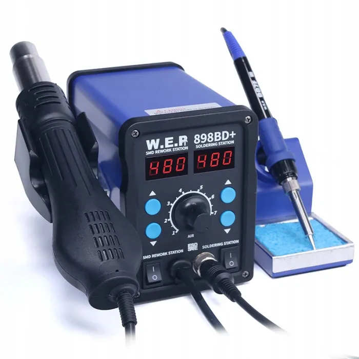 Паяльная станция WEP-898BD+ 2 в 1 фен / паяльник / цифрова індикація / турбінна / 3 насадки / 750 Вт