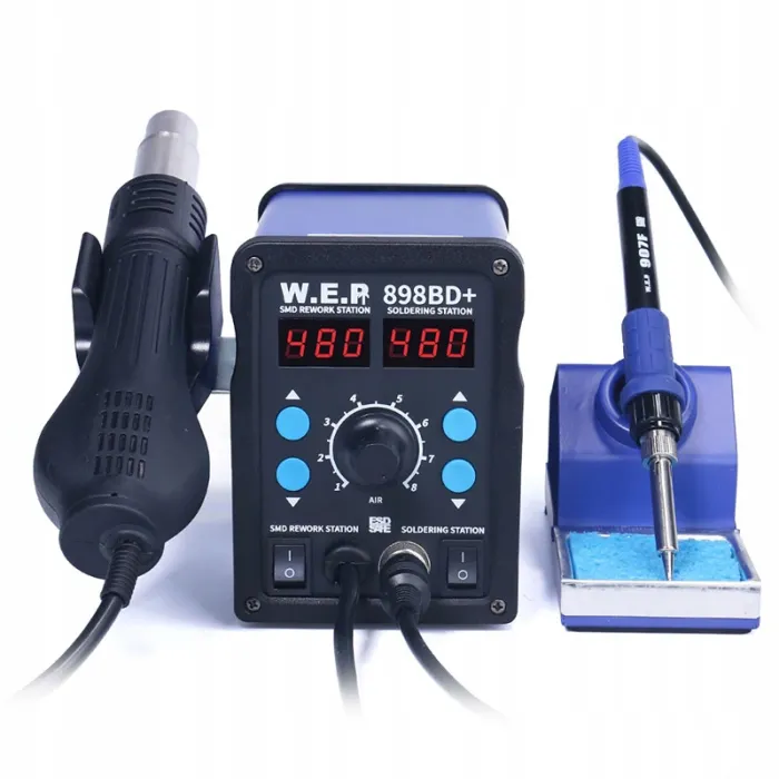 Паяльная станция WEP-898BD+ 2 в 1 фен / паяльник / цифровая индикация / турбинная / 3 насадки / 750 Вт
