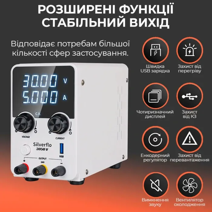 Блок питания Silverflo 305D-V импульсный / компактный / USB Quick Charge / 30В 5А / 150 Вт