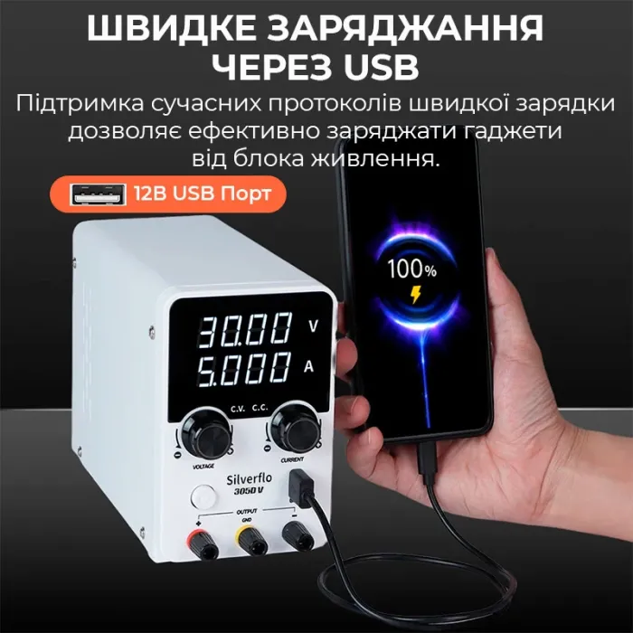 Блок питания Silverflo 305D-V импульсный / компактный / USB Quick Charge / 30В 5А / 150 Вт