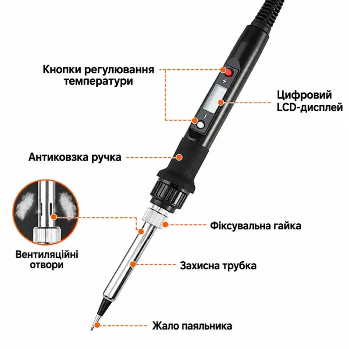 Паяльник A-096 / Жало 900M / LCD экран / кнопочная регулировка / 180 - 480 °C /  220В 80Вт