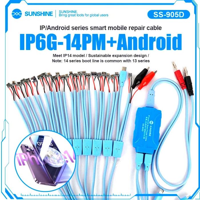 Кабели для блоков питания Sunshine SS-905D с разъемами для подключения плат iPhone 5 - 14 Pro Max / Android