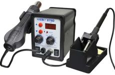 Паяльная станция Handskit 878D 2 в 1 термовоздушная с паяльником, 3 насадки, 100 - 480°C, 700 Вт