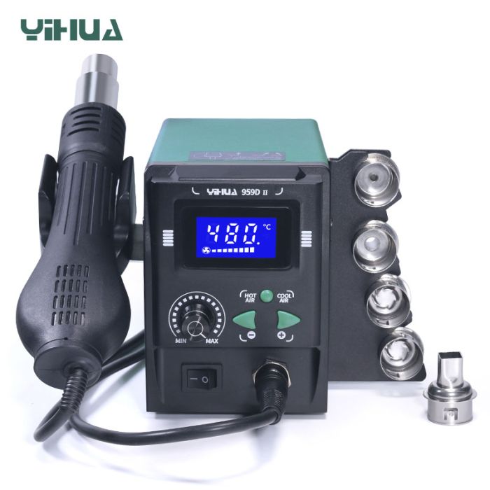 Термовоздушная паяльная станция YIHUA 959D II термофен / 100-480°С / 120 л/мин / 5 насадок / 700 Вт