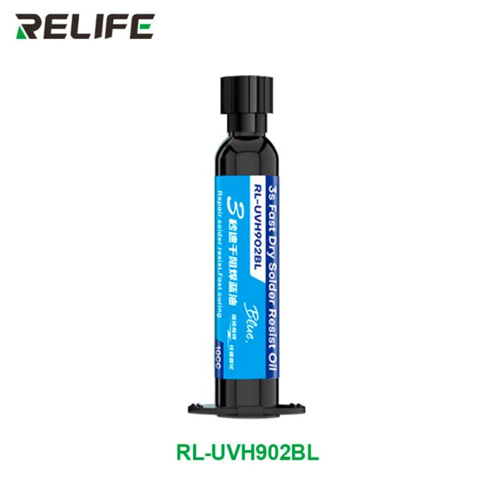 Ультрафиолетовый лак RELIFE RL-UVH902BL 3S быстросохнущий / маска для пайки в шприце 10CC / синий