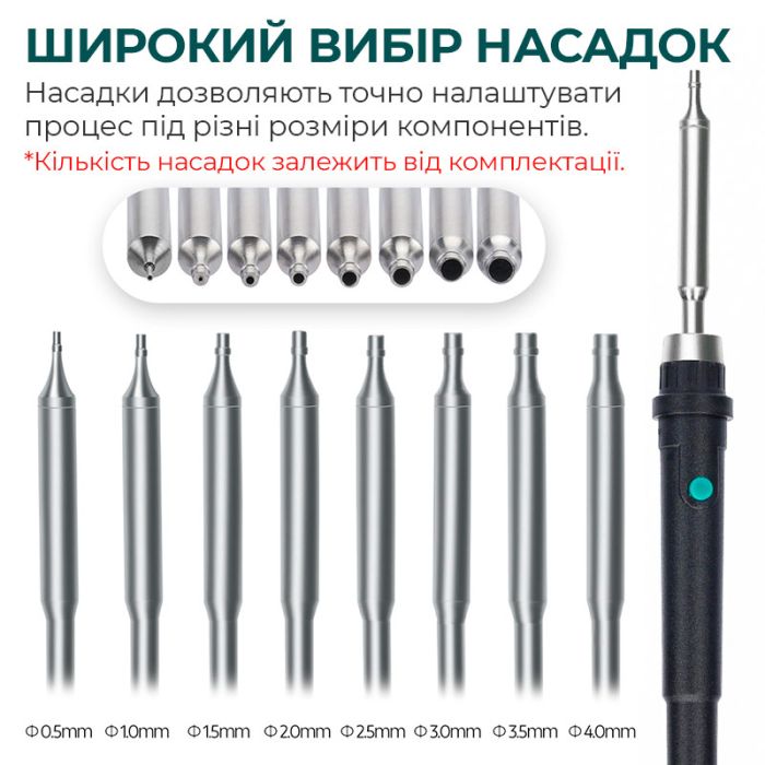 Термоповітряна паяльна станція YIHUA 8509-I / 3 канали пам'яті / 100-480°C / 3 міні насадки / 170 Вт