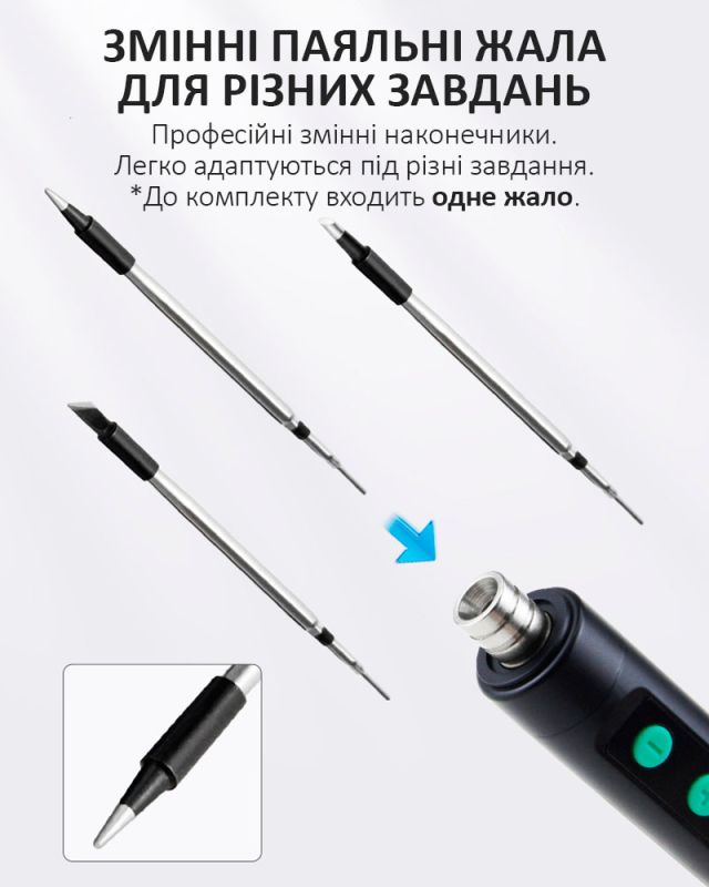 Портативный паяльник PS-5134 / 180-450°C / жало / губка / подставка / 5В USB Type-C / 15Вт Blue