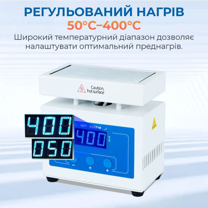 Попередній нагрівач плат WEP 946D-IV / 50–400°C / платформа 100×50 мм / 210 Вт