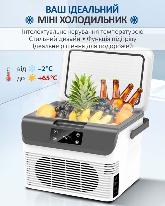 Автомобільний переносний міні холодильник Aoqun BY-15BS / 8.2 л / Охолодження / Нагрівання / 12V / 24V / 220V