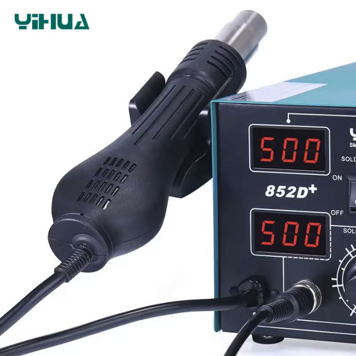 Паяльная станция 2 в 1 YIHUA 852D+ FAN / паяльник 50 Вт + термофен 650 Вт / LED дисплей / 3 насадки