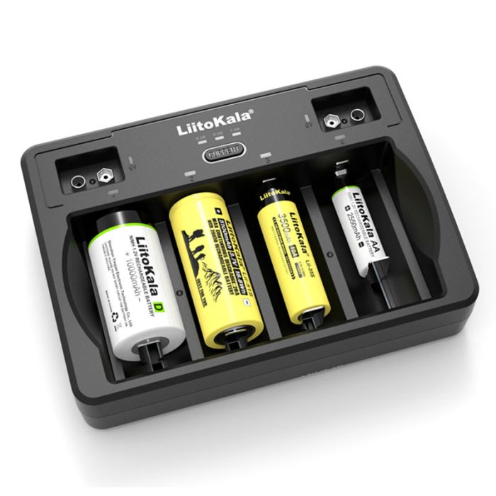Зарядний пристрій Liitokala Lii-D4 / 4+2 канали / для акумуляторів AA, AAA, 18650, 26650, 32700, Крона