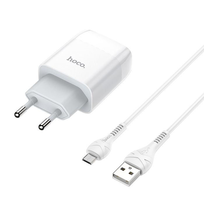 Сетевое зарядное устройство Hoco C73A  2.4A with MicroUSB cable White