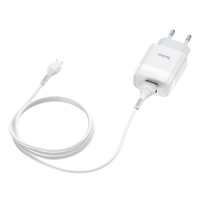 Сетевое зарядное устройство Hoco C73A  2.4A with MicroUSB cable White