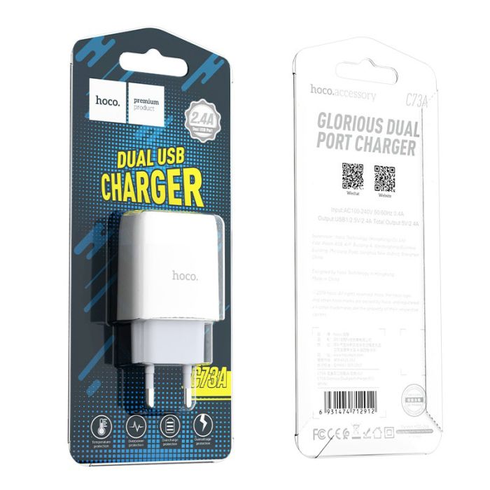 СЗУ Hoco C73A 2 USB 2.4A белое