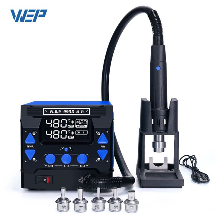 Термовоздушная паяльная станция WEP 993DM-IV фен / 1000 Вт / 100-500°С / 120 л/мин / сменные насадки