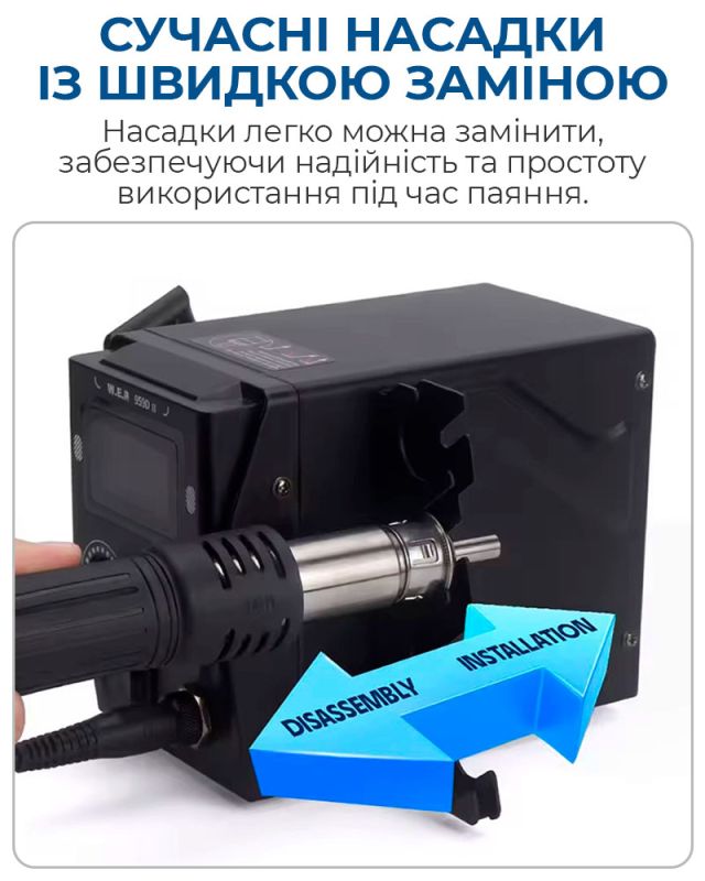 Термовоздушная паяльная станция WEP 959D II термофен / 100-480°С / 120 л/мин / 5 насадок / 700 Вт