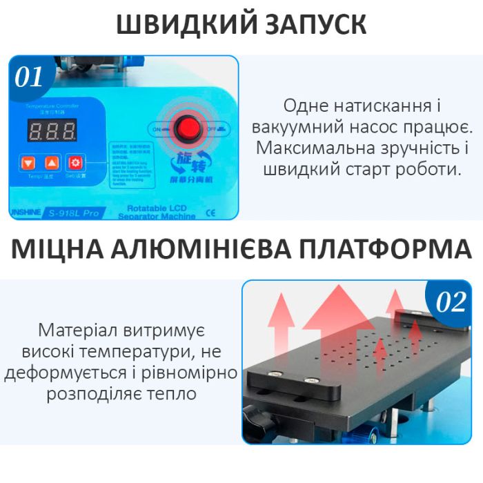 Сепаратор вакуумный Sunshine S-918L Pro для ремонта смартфонов / 8.5'' / вращение 360° / 50-130°C / 400 Вт